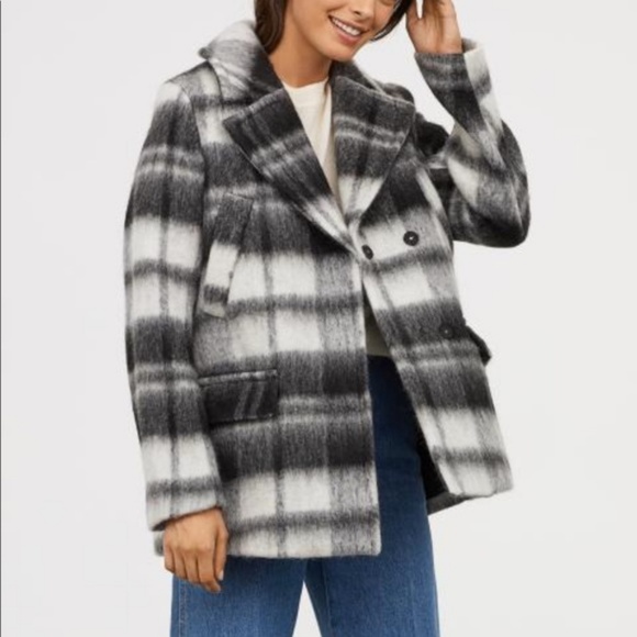 White Plaid Wool Coat 
